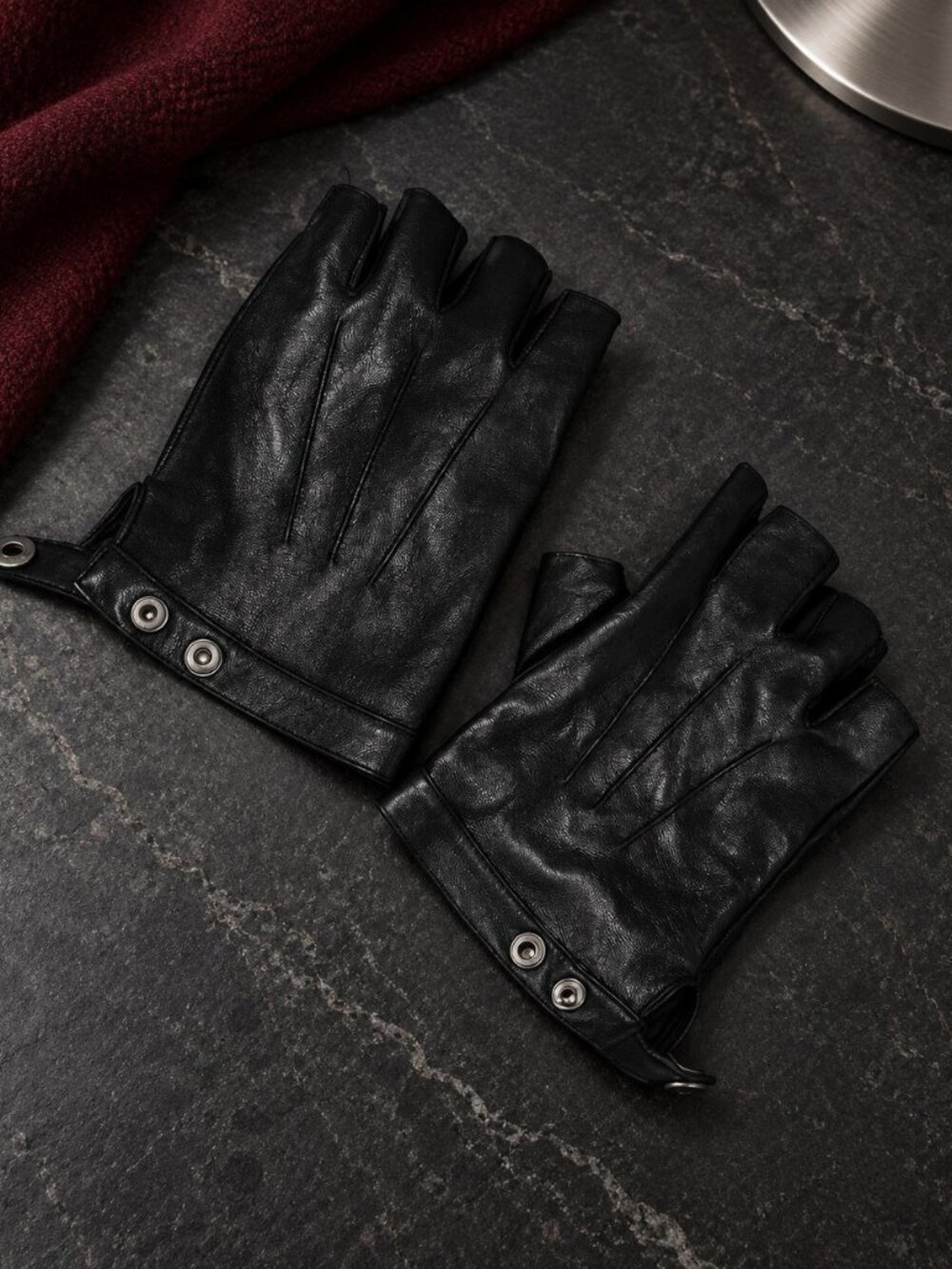 Wepop HG#7921 Black Faux Leather Fingerless Driving Gloves Size L